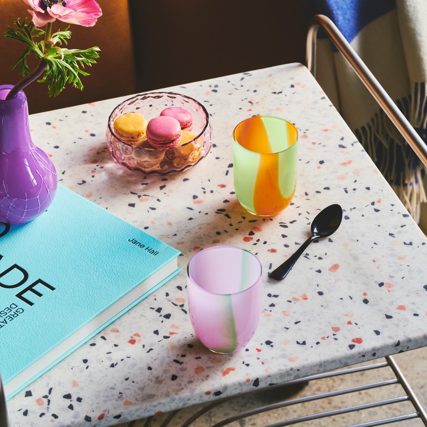 Flow Tumbler glas, Green/Orange Stripes - 25 cl.